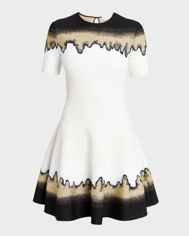 Metallic Jacquard Short-Sleeve Mini Dress